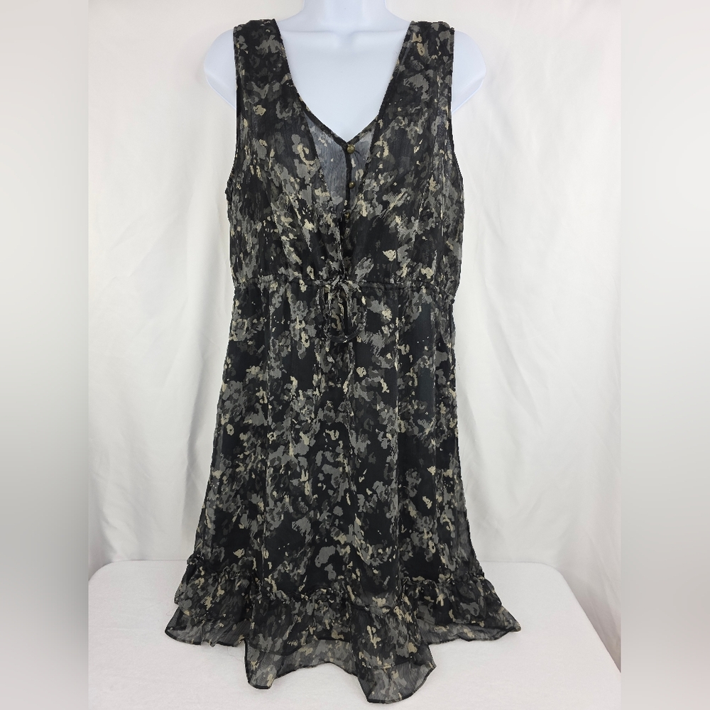 Converse L Black & Gray Floral Sleeveless Dress W/Inner Slip Dress 1980-U